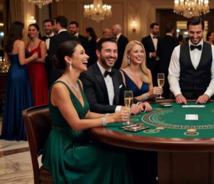 Goście biorący udział w pokazie Blackjacka podczas eleganckiego wydarzenia