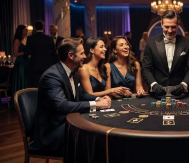Elegancki pokaz Blackjacka z profesjonalnym krupierem podczas wieczornego eventu