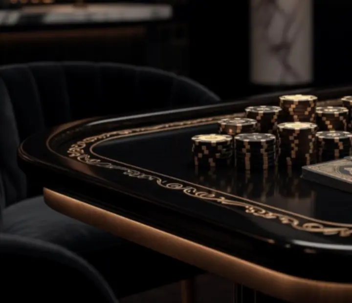 Elegancki stół pokerowy z luksusowymi żetonami dekoracyjnymi podczas wieczoru eventowego