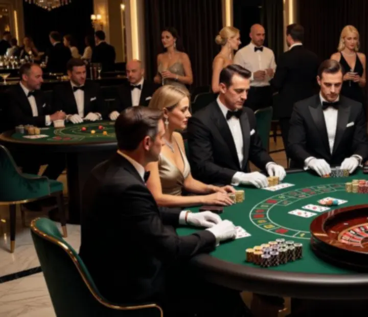 Luksusowy event firmowy z eleganckimi stołami do gier towarzyskich